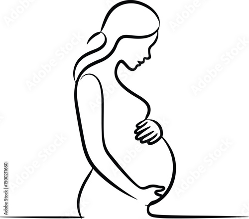 Pregnant Woman One Line Drawing – Minimal Silhouette Art Set Motherhood Line Art – Expecting Mom Silhouette Vector Set
