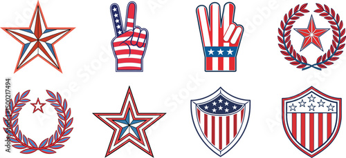 4th of July vector elements set isolated on white background. Collection of American Independence Day, for banner Design, t shirt design, graphics design.