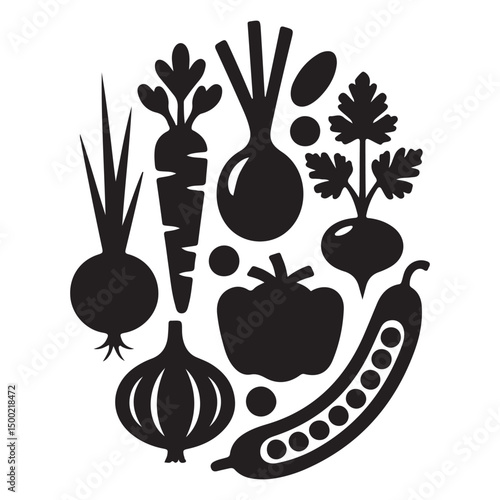 set of vegetables vector silhouette