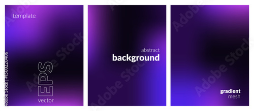 Abstract liquid background set. Gradient mesh. Effect bright color blend. Blurred fluid colorful mix. Modern design template for web covers, ad banners, posters, brochures, flyers. Vector EPS