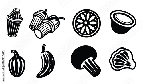 Wallpaper Mural Black and white animal icons set of cats, featuring sweets, fish, and bread vector dessert and snack illustrations Torontodigital.ca