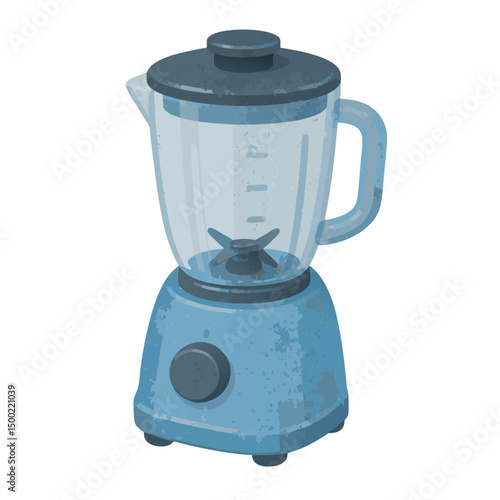 Vintage blue blender in a simple design with transparent pitcher  