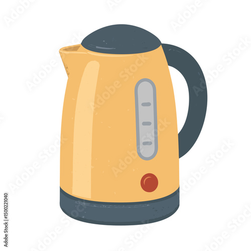 Electric kettle in modern design with yellow exterior and gray handle  