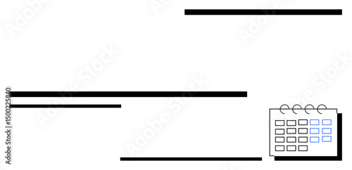 Calendar with spiral binding and highlighted dates alongside horizontal lines for structure. Ideal for planning, scheduling, time management, modern design, minimalism themes, organization, simple