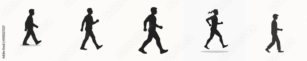 Naklejka premium Silhouette of Men Walking Side View – Isolated Vector Set