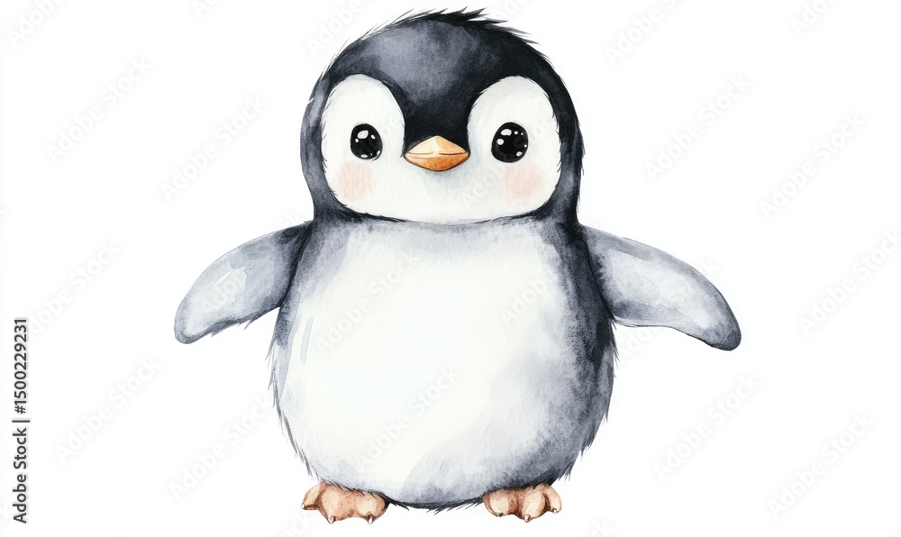 Naklejka premium Kid penguin doll watercolor. AI generated illustration.