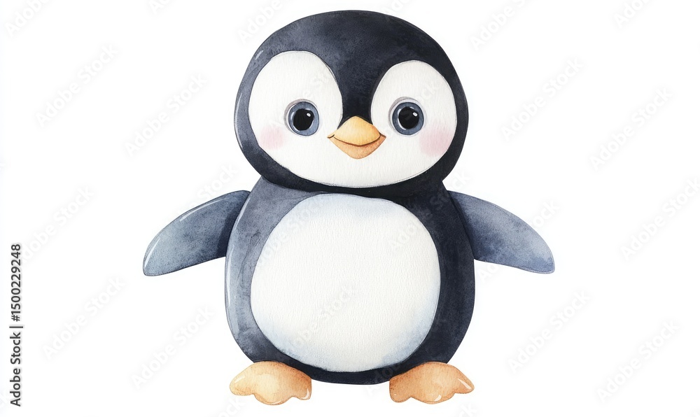 Fototapeta premium Kid penguin doll watercolor. AI generated illustration.