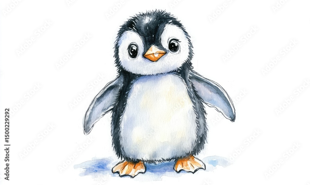 Fototapeta premium Kid penguin doll watercolor. AI generated illustration.