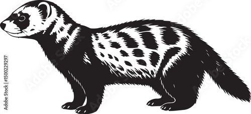 Marbled Polecat side view vector silhouette on white background