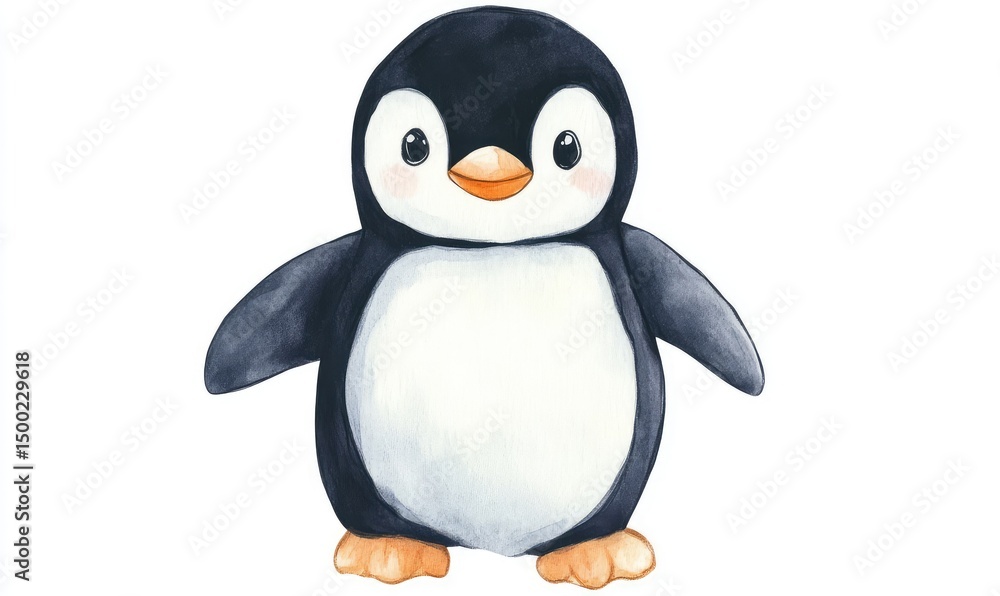 Fototapeta premium Kid penguin doll watercolor. AI generated illustration.