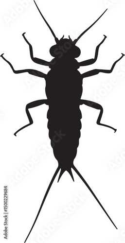 Mayfly Larvae top view vector silhouette on white background
