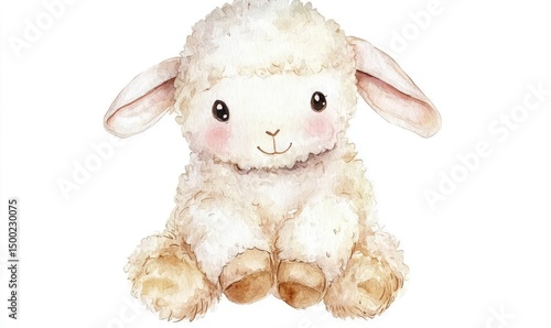 Kid sheep doll watercolor. AI generated illustration.