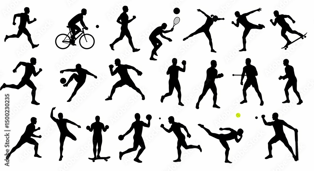 custom made wallpaper toronto digitalSilhouettes of people doing various sports activities on white background. Generative AI
