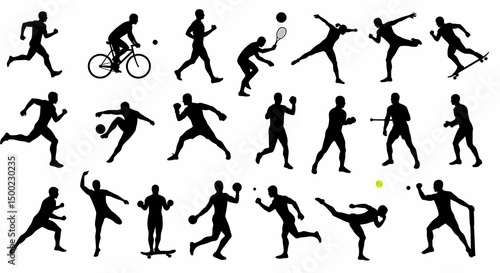 Wallpaper Mural Silhouettes of people doing various sports activities on white background. Generative AI Torontodigital.ca