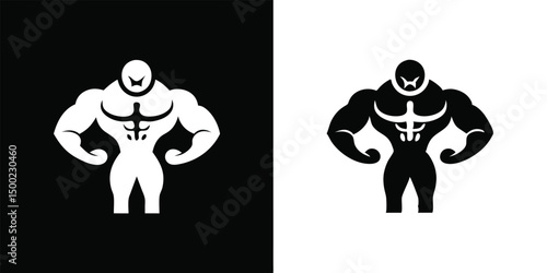 muscular bodybuilder silhouette, detailed anatomy, powerful physique, athletic, black and white, minimalist, iconic, bold, striking
