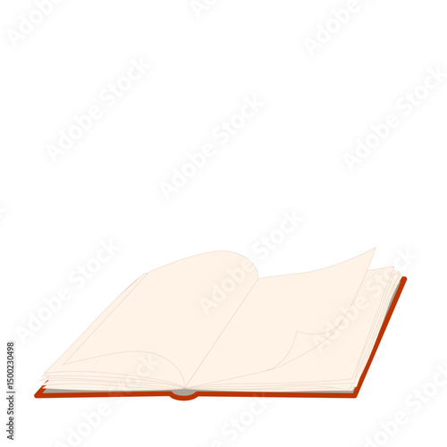 Open book with blank pages on white background. Vector illustration for education, publishing, bookstore. Copy space.