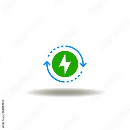 Vector illustration of flash lightning with round arrows process generation. Symbol of green energy production.