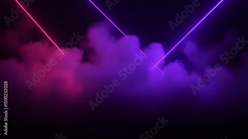 Humo colorido lila y rosa con láseres sobre fondo negro para diseño de efectos, elementos gráficos
