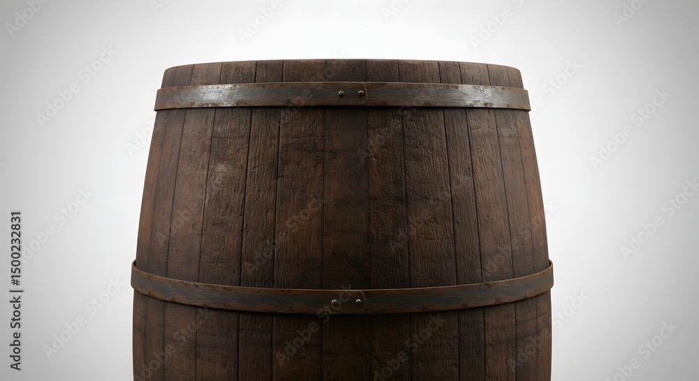Obraz premium Aged Wooden Barrel Rustic Texture, Vintage Design, Storage Container, Antique Wood, Dark Brown