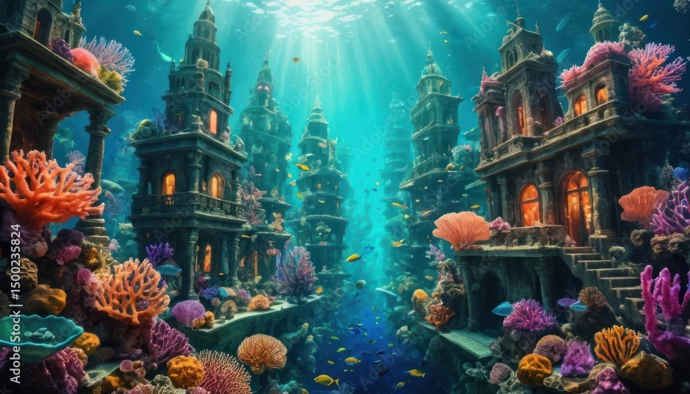 Fototapeta premium Coral reefs and fish in the sea, an underwater city.