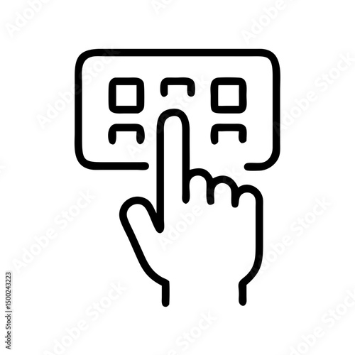 Hand pressing button on keypad for entry system outline design  