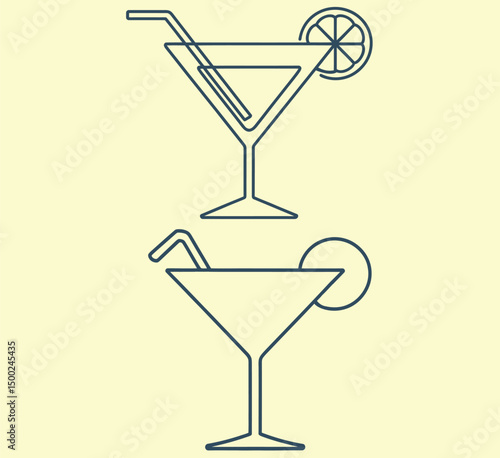 Cocktail Martini Drink Glass Bar Alcohol Beverage Icon Set Vector