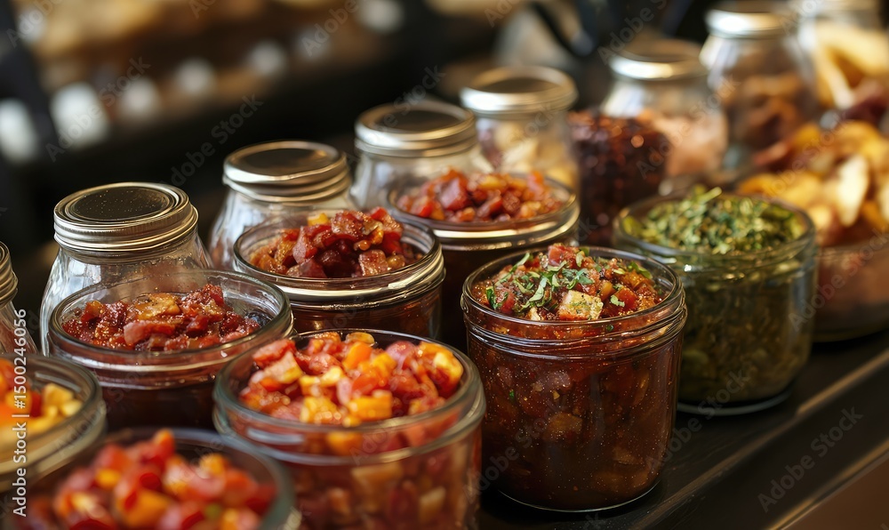 Obraz premium Gourmet bacon jam in a well-organized display. AI generated illustration.