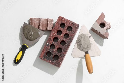 Brick and trowels with ceme...