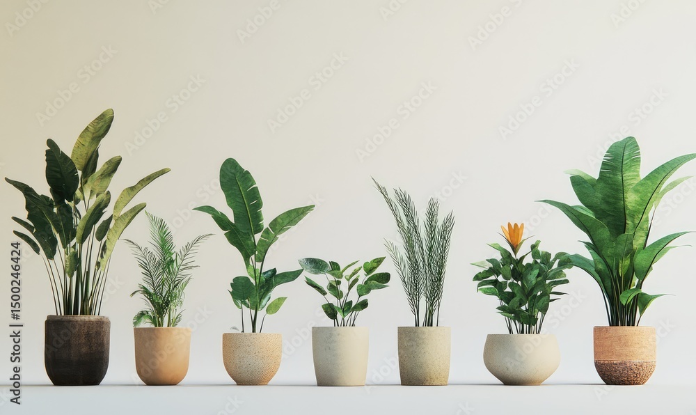 Obraz premium Illustrated plants and flowers in a minimalist display. AI generated illustration.