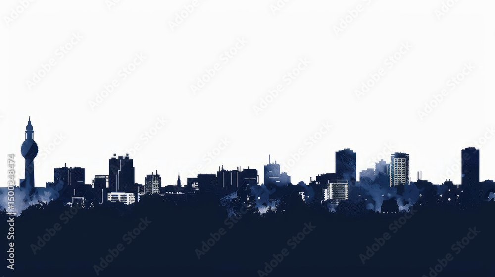 Naklejka premium Novosibirsk skyline silhouette at sunset showcasing urban architecture in serene blue tones