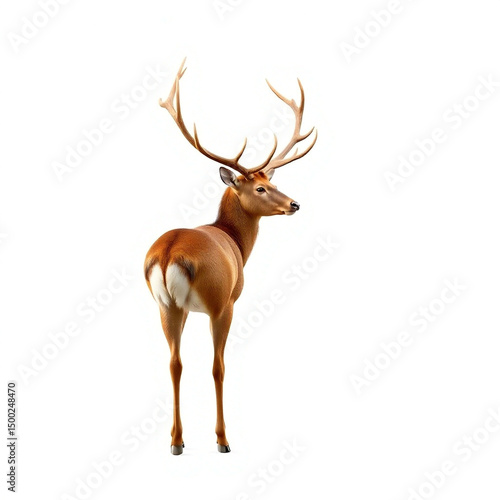 A majestic deer standing with its back to the viewer on a white background looking to the side created with generated ai