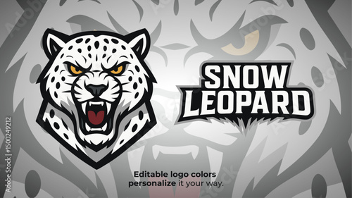 Snow Leopard Head Mascot Logo Vector – Fierce Wild Cat Emblem for Esport, Gaming Team, Twitch Streamer or Sports Branding
