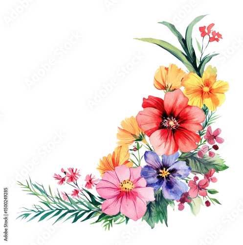 Fototapeta Naklejka Na Ścianę i Meble -  PNG Flower bouquet top border flowers illustration watercolor.