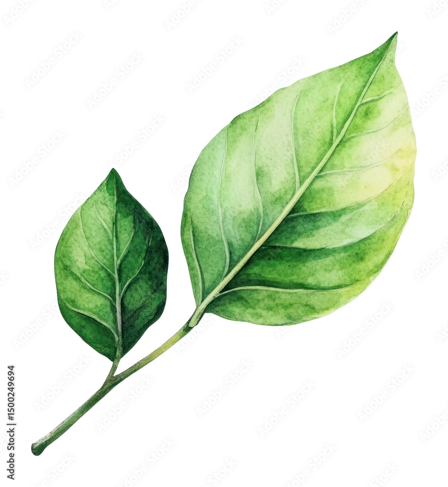 Obraz premium PNG Watercolor of green leaf leaves illustration green leaves.