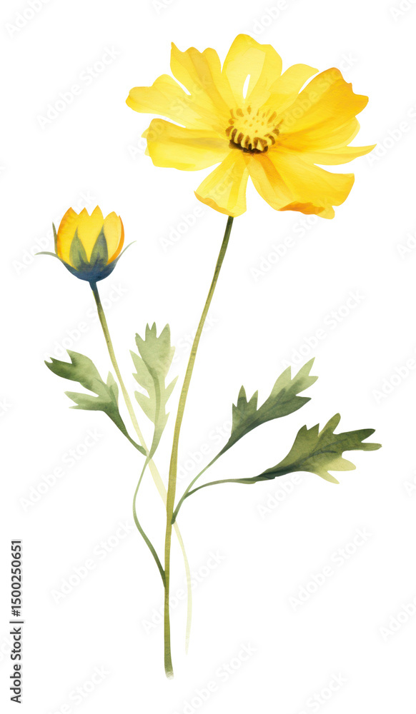 Fototapeta premium PNG Yellow wildflower illustration watercolor petals.