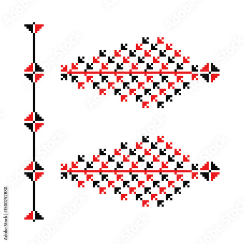 Red and black decorative traditional Ukrainian vyshyvanka embroidery ornament from Mykolaiv region