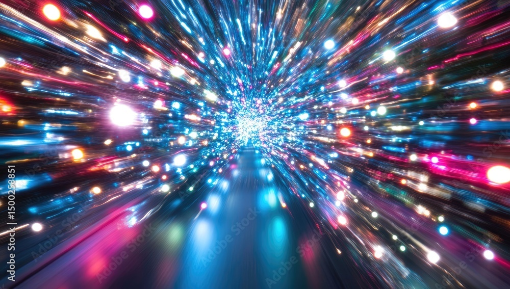 Fototapeta premium Abstract vibrant light streaks tunnel