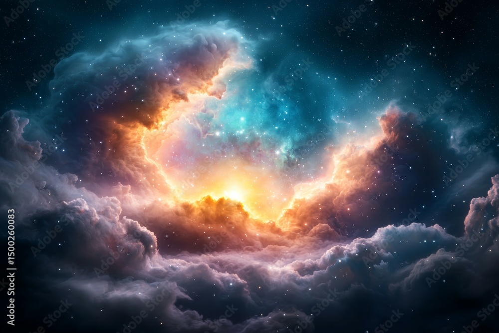 Fototapeta premium Colorful cloud in the sky with a bright sun in the middle