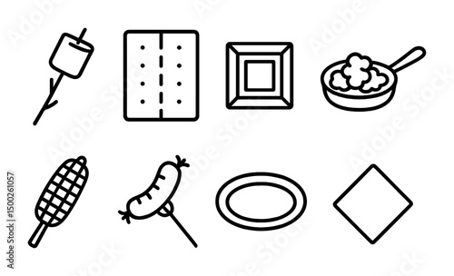 Picnic and bbq outline icons set – flat, silhouette, outdoor and grilling essentials