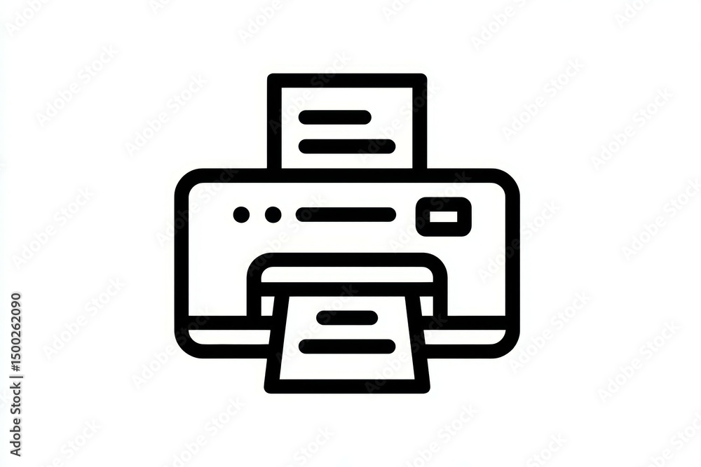 Simplistic black and white icon of a modern printer with paper Simplistic black and white icon of a modern printer with paper