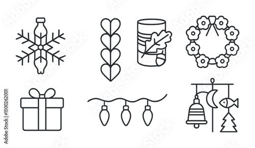 Christmas and holiday icons set – outline, line, festive and seasonal symbols
