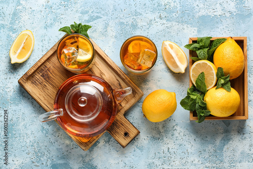 Glasses of lemon ice tea wi...