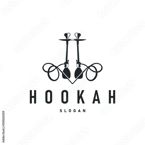 retro vintage design shisha bar concept logo hookah smoke pipe template hookah simple black silhouette