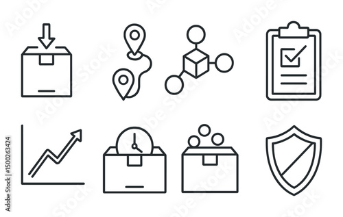 Logistics and delivery icons set – line, outline, shipping and supply chain symbols