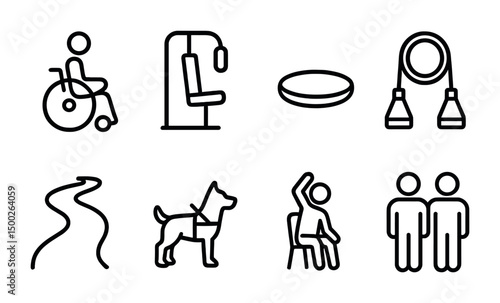 Accessibility and fitness line icons set – linear, outline, adaptive symbols