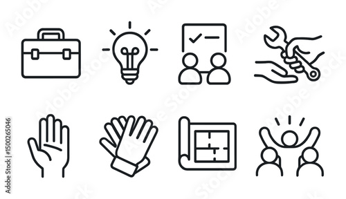 Business and productivity line icons set – outline, workflow and office symbols