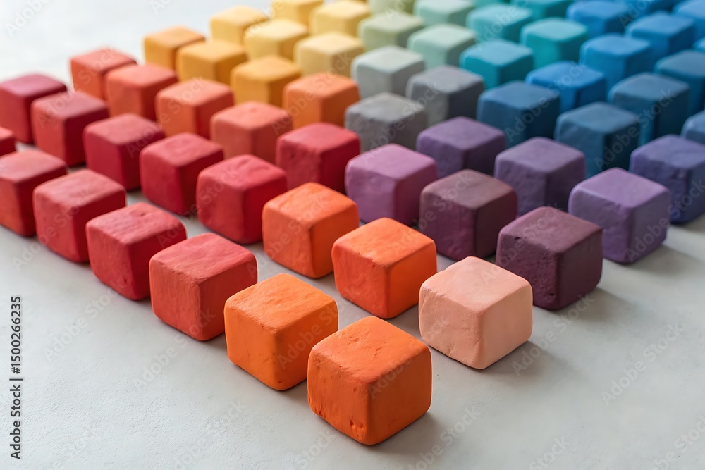Fototapeta premium Colorful Cube Blocks Arranged in a Gradient Pattern on a Light Gray Surface