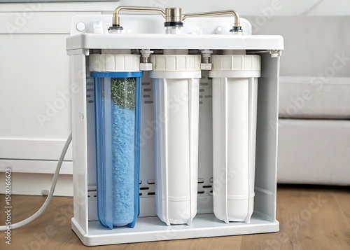 Modern Home Water Filtration System with Three Replacement Filters