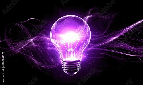 Glowing purple lightbulb, radiant energy