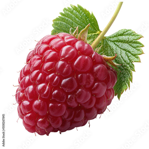 Raspberry fruit fresh healthy red berry with leaf isolated close up view on transparent background